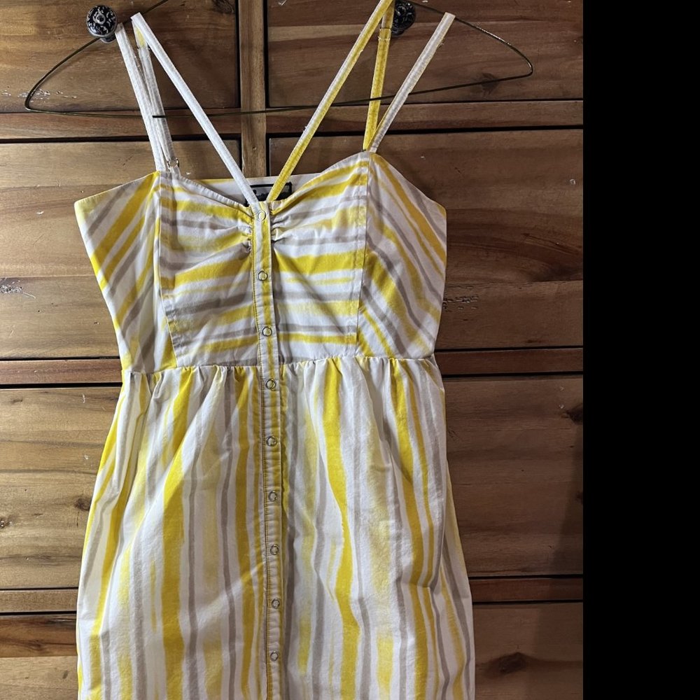 Brooklyn Industries Women Yellow White Grey Stripe Casual Mini Dress Size S